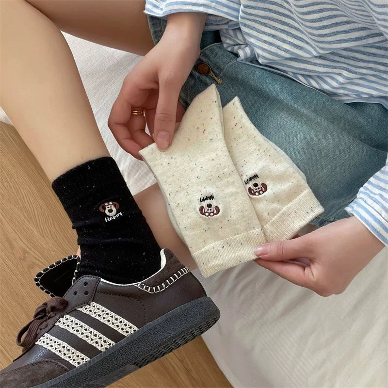 Cute Embroidered Crew Socks for Women | Soft Speckled Cotton Socks