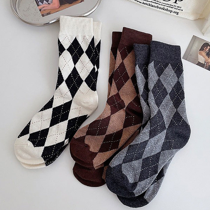 Argyle Patterned Crew Socks for Women | Trendy Slouch Mid-Calf Socks