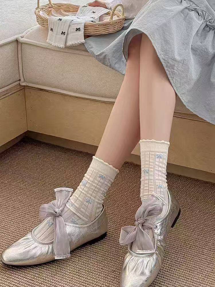 Women's Bow Pattern Crew Socks | Thin Breathable Spring Summer Socks