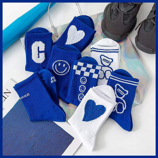 Trendy Novelty Crew Socks | Klein Blue Cotton Socks for Women