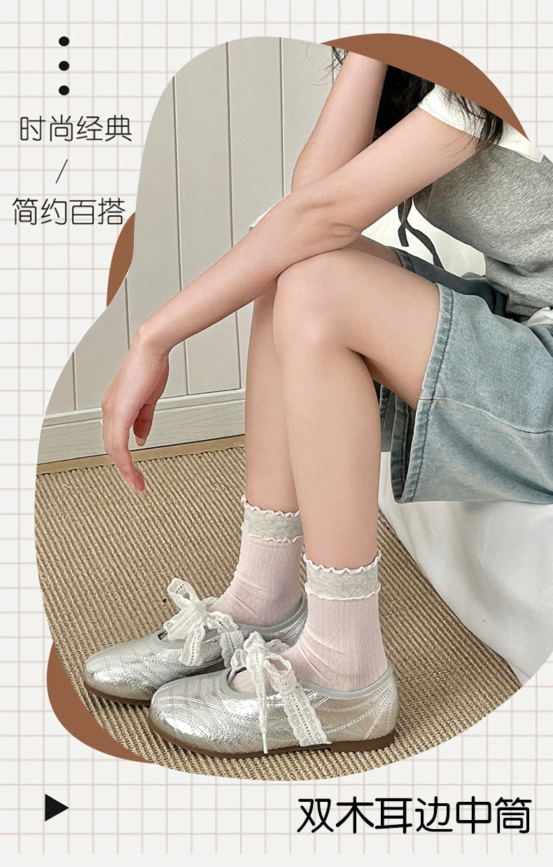 Women's Ruffled Cotton Crew Socks | Seamless Breathable Summer Socks