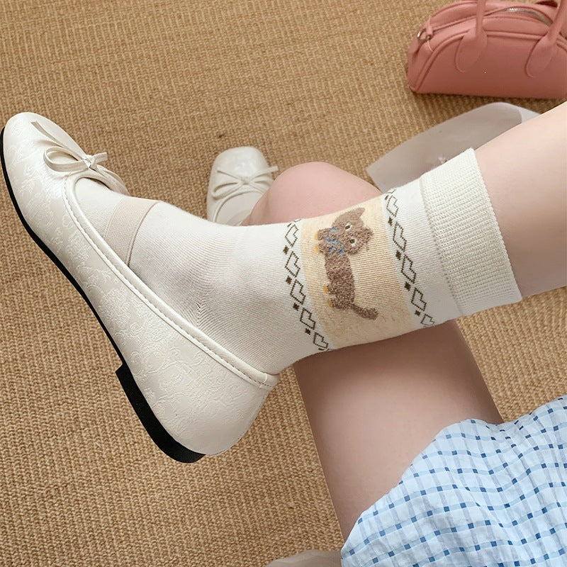 Cute Animal Print Crew Socks for Women | Retro Cotton Novelty Socks