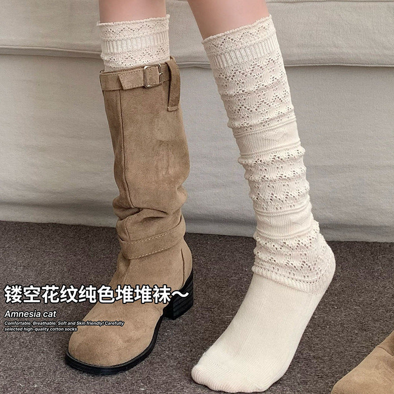 Lace Openwork Cotton Slouch Calf Socks for Women for Boots