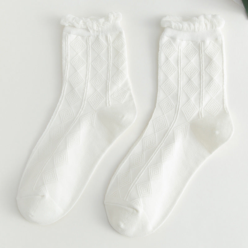 White Ruffled Crew Socks | Cute JK Style Cotton Women's Socks