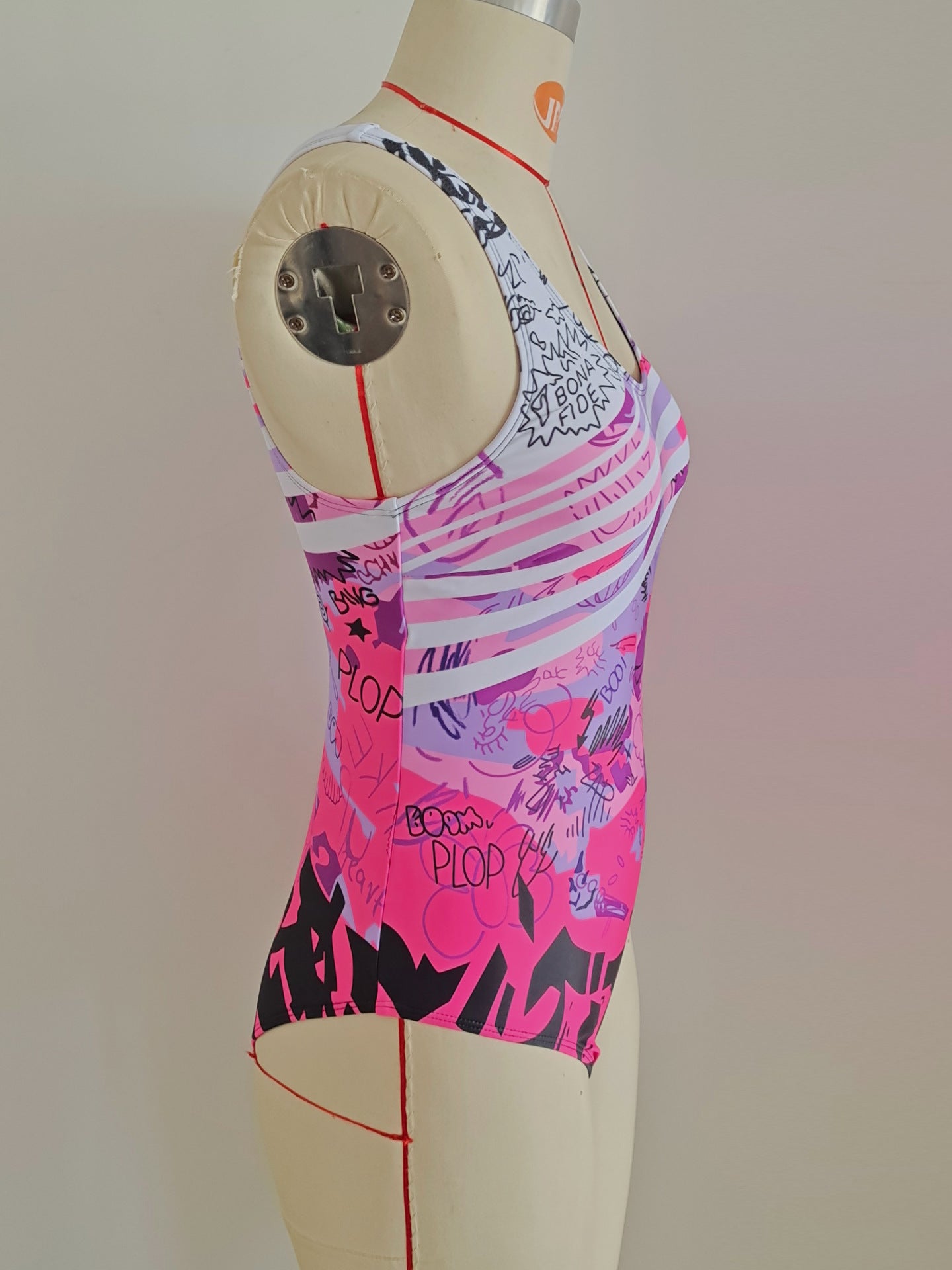 Pink Graffiti Print One-Piece Swimsuit | Sexy Beach Swimwear