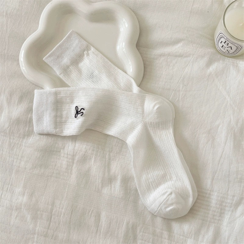 Thin Summer Ballet Bow Cotton Crew Socks for Women