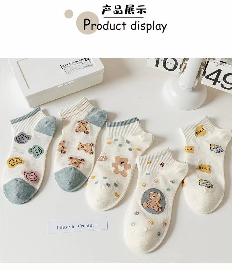 Cute Bear Print Ankle Socks | Breathable Summer Socks for Women