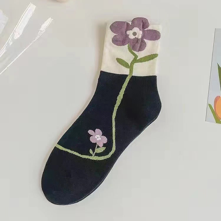 Floral Patterned Crew Socks for Women | Soft Cotton Casual Socks