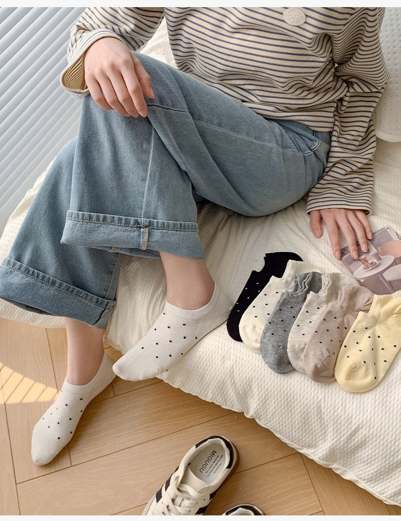Cotton Polka Dot No-Show Socks for Women | Stay-Put Invisible Socks