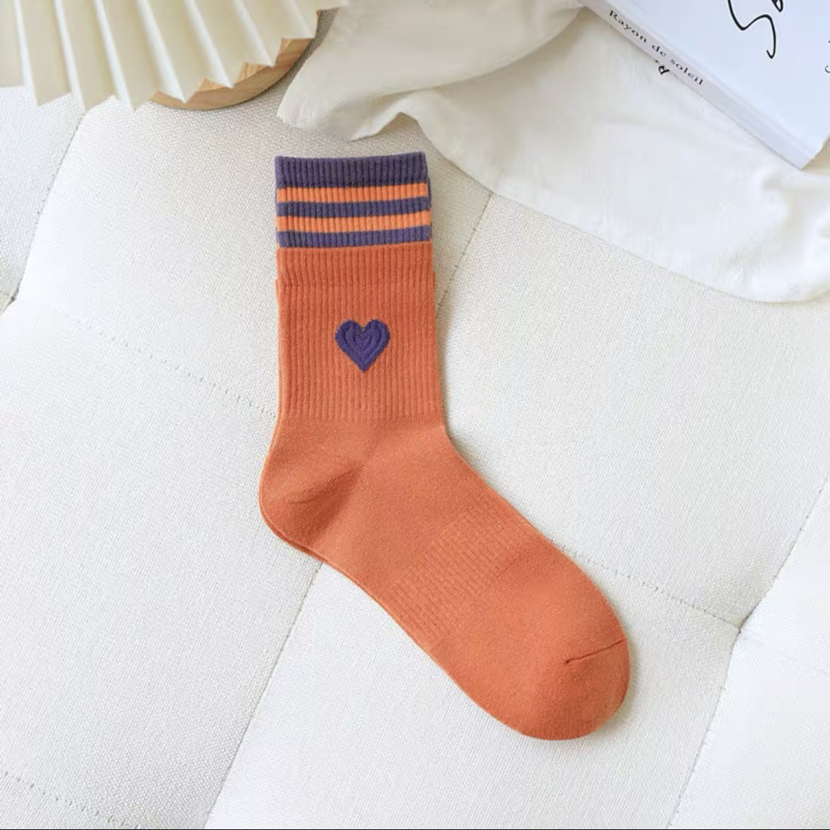 Cute Heart Striped Crew Socks | Athletic Socks for Women