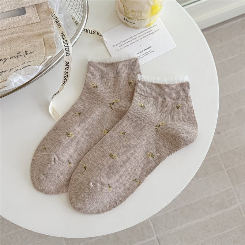 Vintage Floral Lace Ankle Socks for Women | Breathable Spring Summer Socks