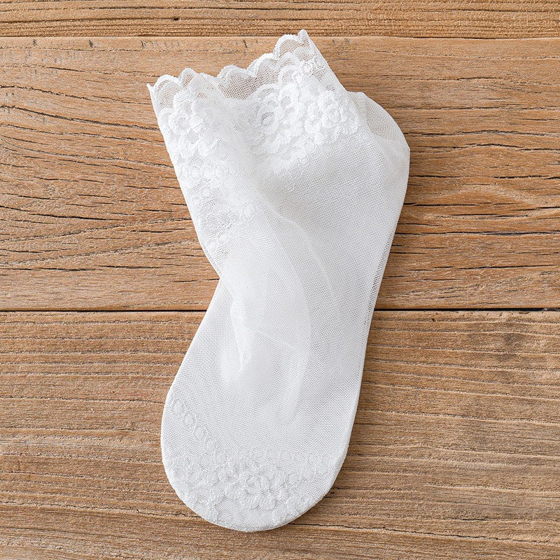 Lace Trim Sheer Ankle Socks for Women | Cotton Sole Thin Summer Socks