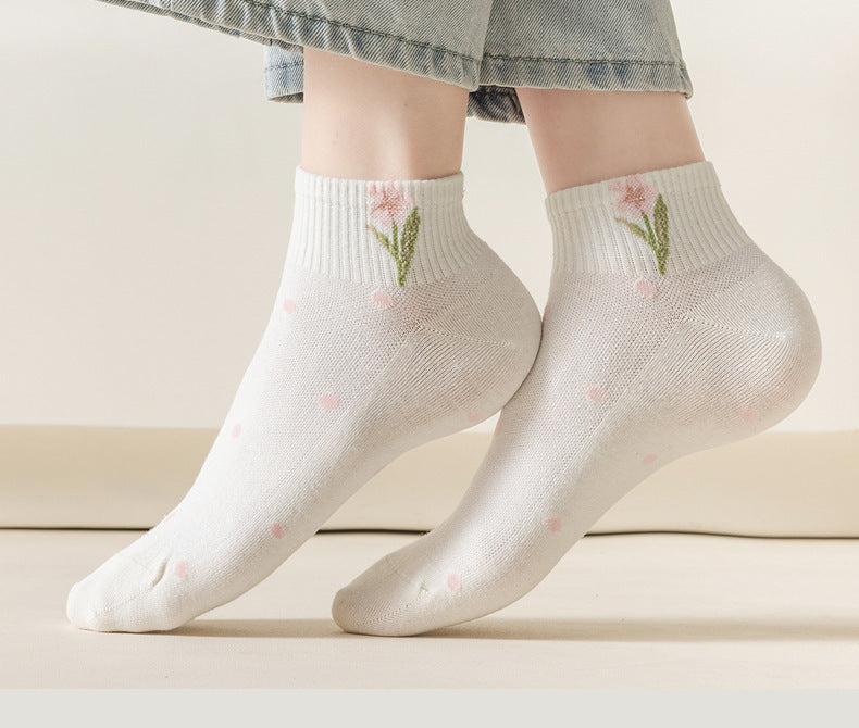 Sweet Floral Ankle Socks for Women | Breathable Cotton Spring Socks