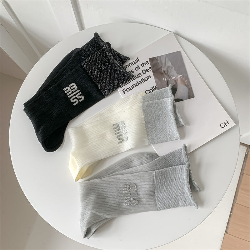Sheer Glitter Crew Socks for Women | Summer Breathable Socks