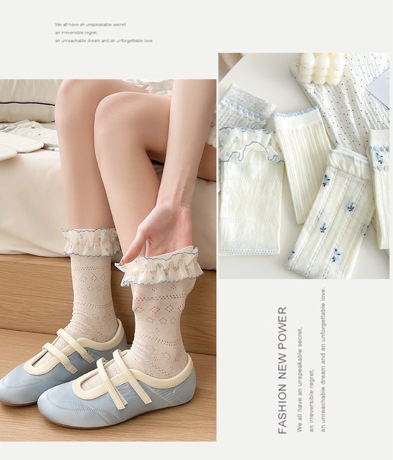 Cotton Floral Crew Socks | Breathable Summer Slouch Socks for Women