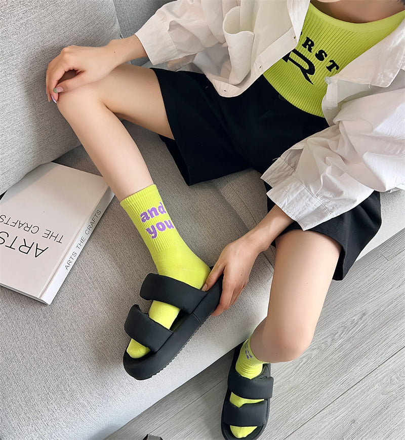 Trendy Graphic Crew Socks | Cotton Casual Athletic Socks for Women