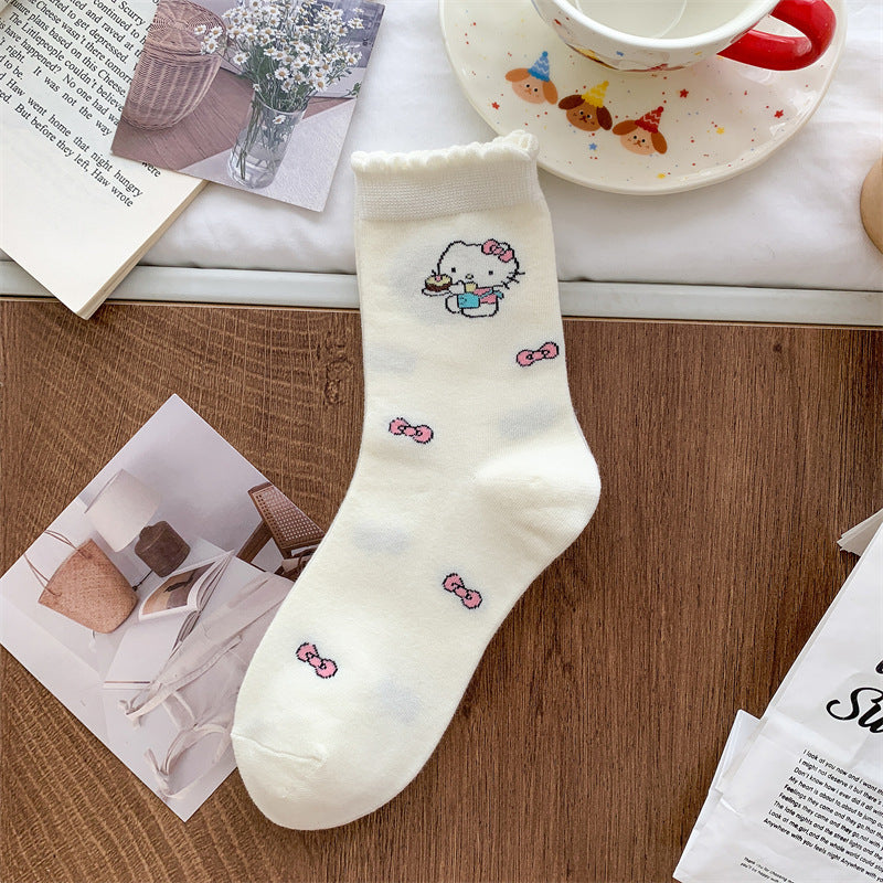Cute Novelty Crew Socks | Kawaii Cat Print Socks for Women