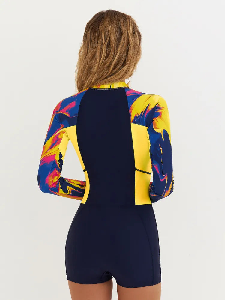 Printed Long Sleeve Boyleg One-Piece | Women's Surf Swimwear
