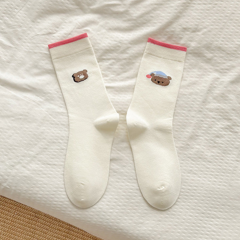 Cute Cartoon Cotton Crew Socks | Seamless Women's Mid Calf Socks