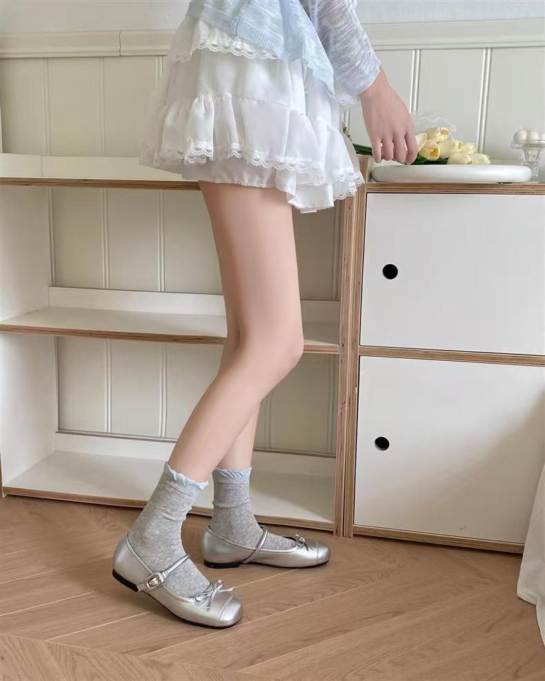 Ruffled Bow Cotton Crew Socks | Balletcore Socks for Women