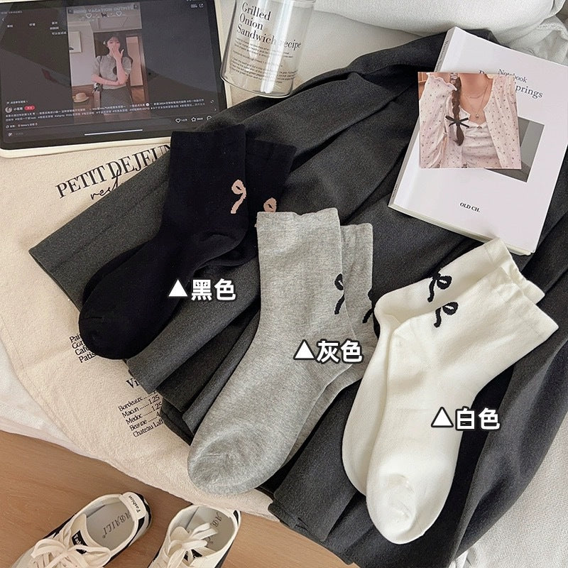 Embroidered Bow Crew Socks | Soft Cotton Balletcore Women's Socks