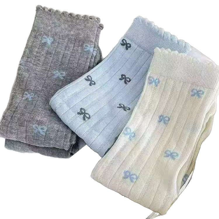 Women's Bow Pattern Crew Socks | Thin Breathable Spring Summer Socks