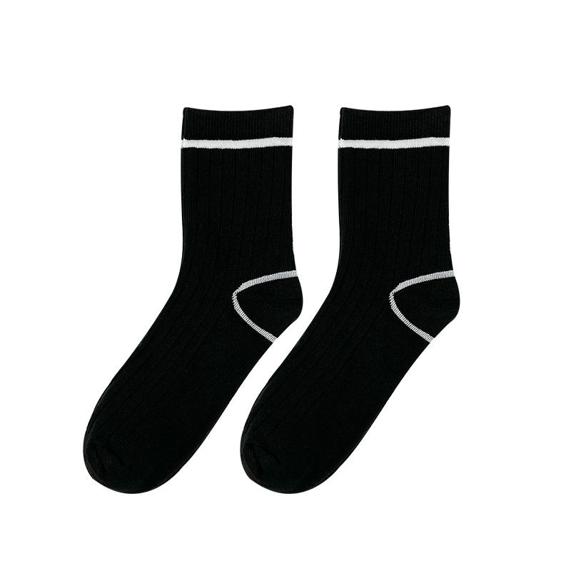 Breathable Striped Crew Socks for Women | Black White Trendy Casual Socks