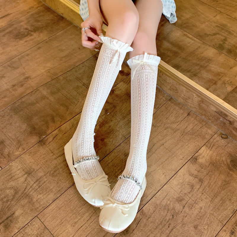 Lace Ruffled Calf High Socks | Sheer Summer Women's Socks