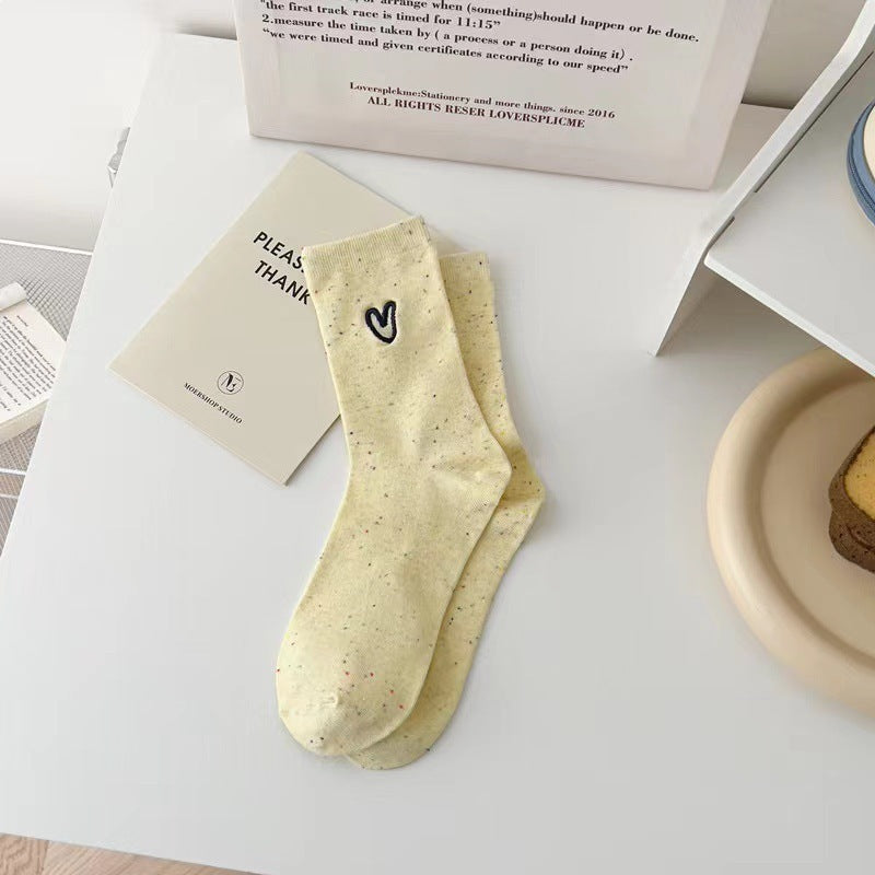 Speckled Embroidered Heart Crew Socks for Women | Casual Everyday Socks