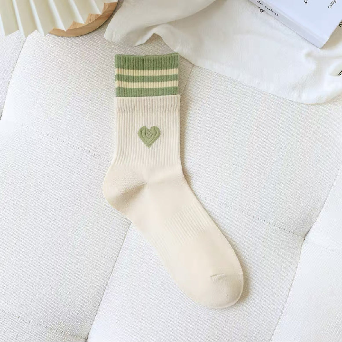 Cute Heart Striped Crew Socks | Athletic Socks for Women