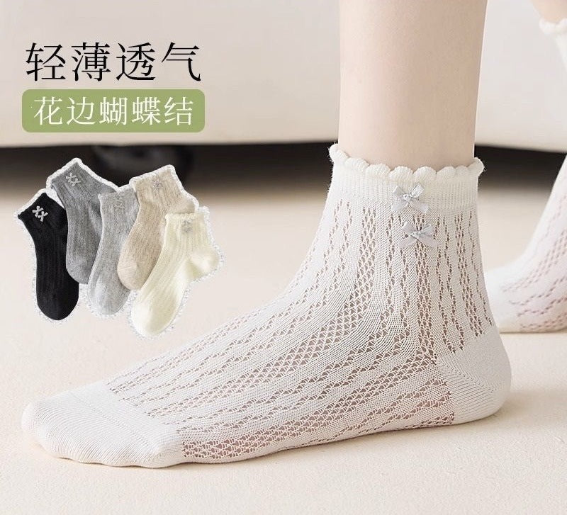 Cute Bow Ankle Socks for Women | Breathable Thin Summer Mesh