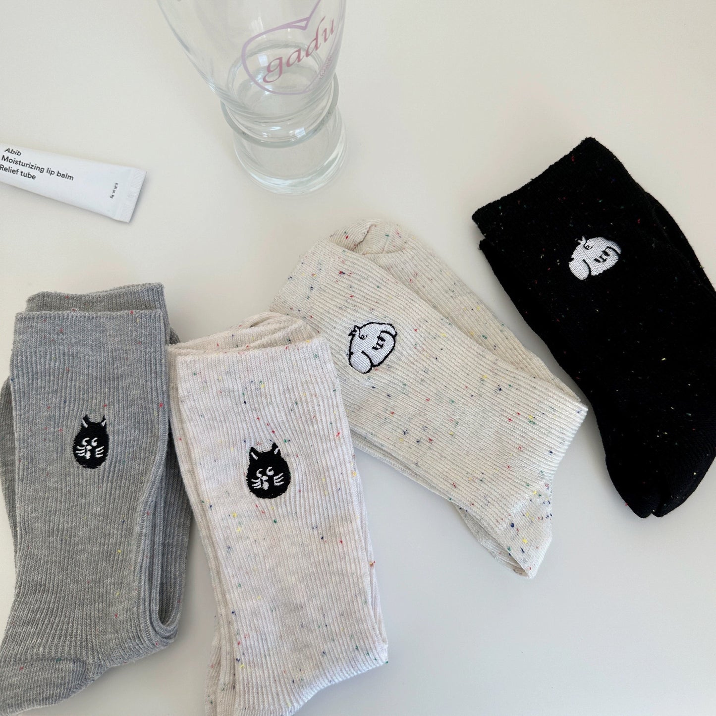 Speckled Embroidered Cotton Crew Socks for Women