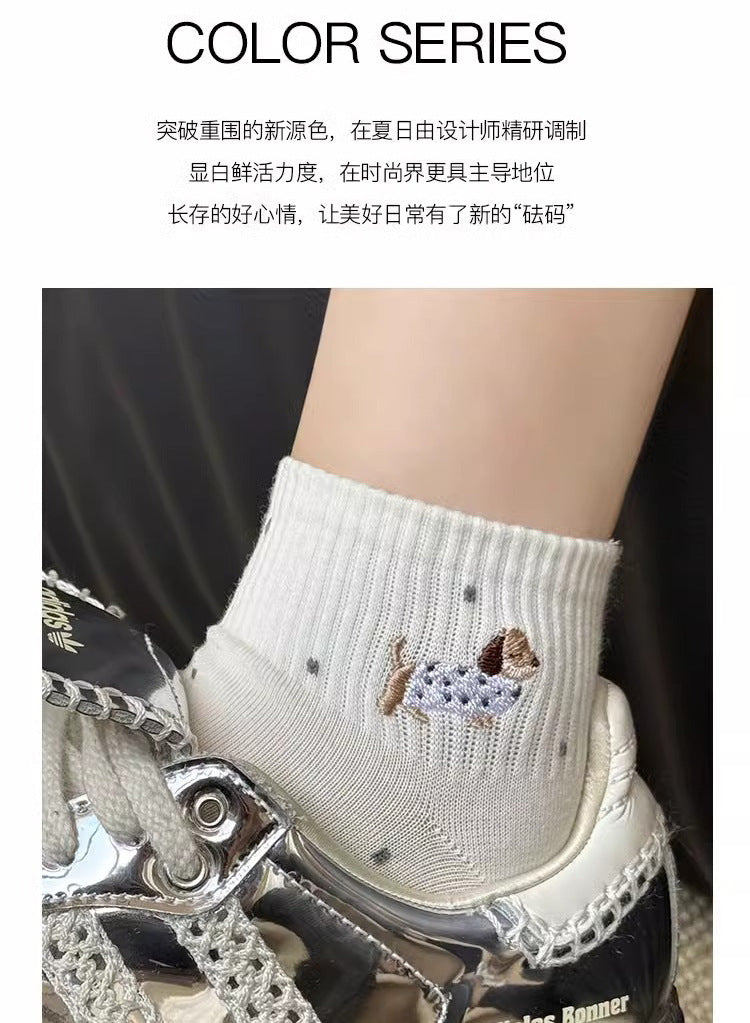 Cute Dachshund Dot Ankle Socks for Women | Breathable Summer Socks