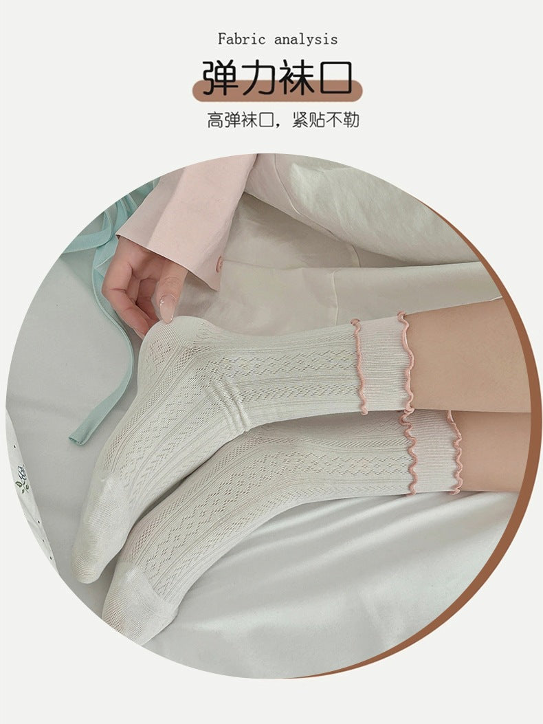 Women's Ruffled Cotton Crew Socks | Seamless Breathable Summer Socks