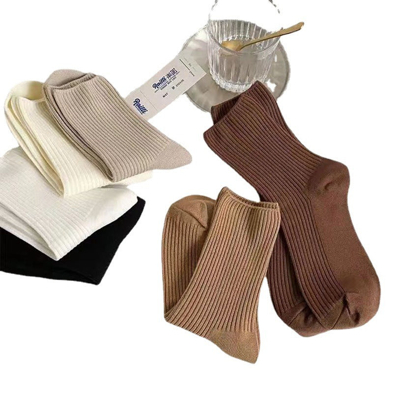 Cozy Vertical Stripe Crew Socks | Solid Cotton Women's Winter Socks