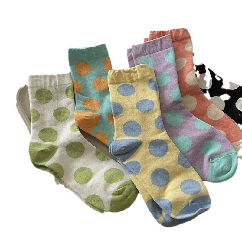 Women's Polka Dot Cotton Crew Socks | Trendy Casual Patterned Socks