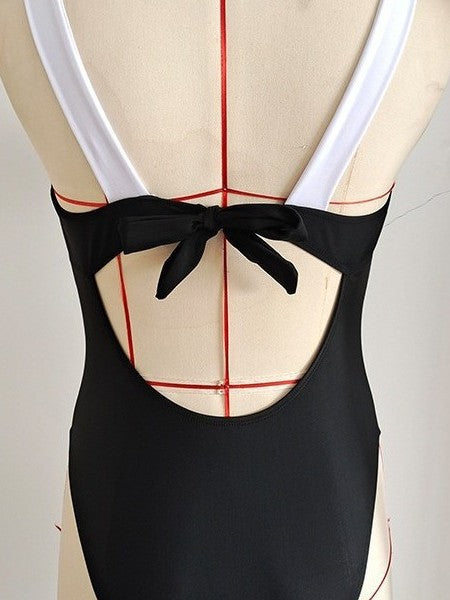 Black Contrast Sexy One-Piece Swimsuit | Slimming Vacation Swimwear