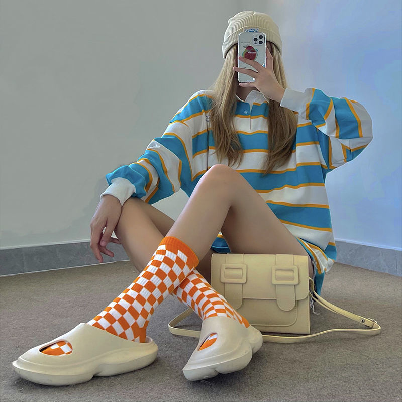 Trendy Checkered Unisex Crew Socks | Casual Breathable Cotton Socks