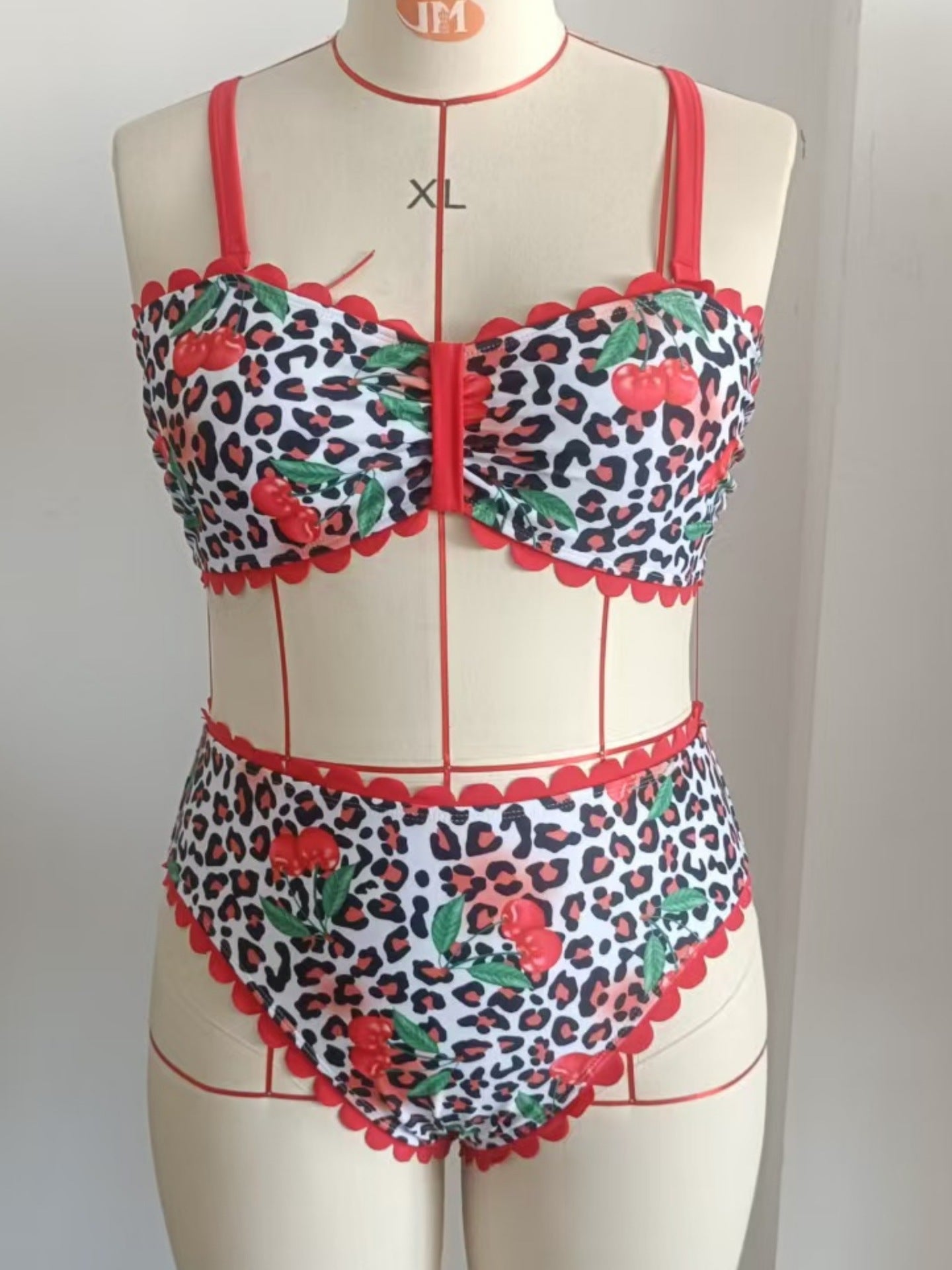 Plus Size Leopard Cherry Halter Bikini Set | Women's Beach Swimwear
