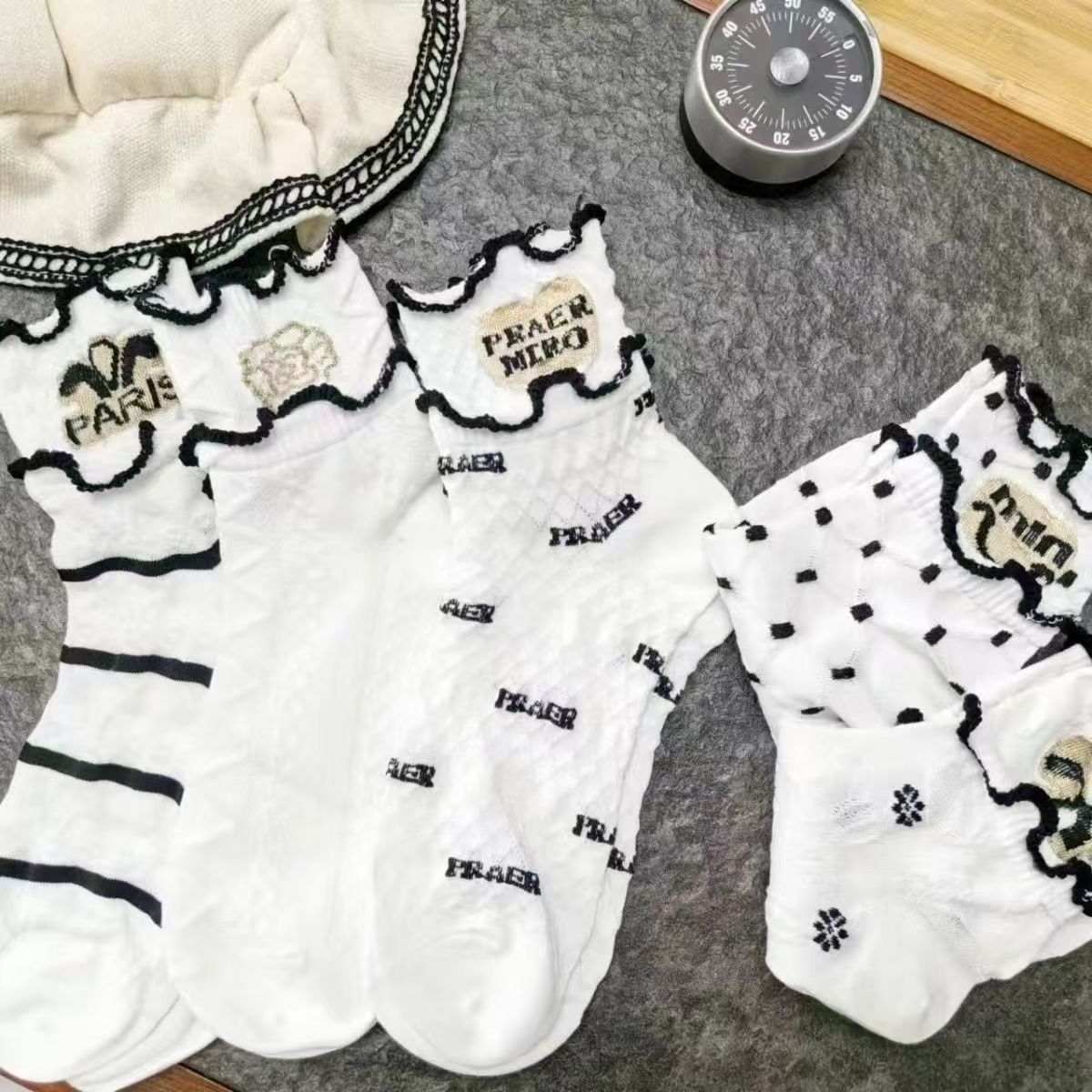Ruffled Crew Socks for Women | Thin Breathable Patterned Socks