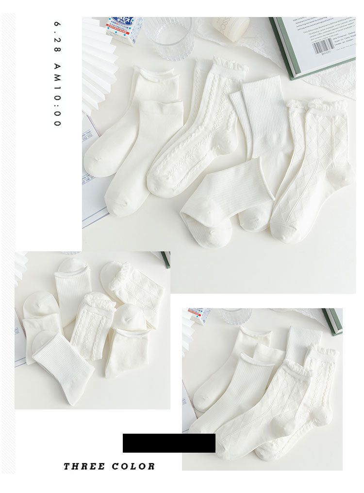 White Ruffled Crew Socks | Cute JK Style Cotton Women's Socks
