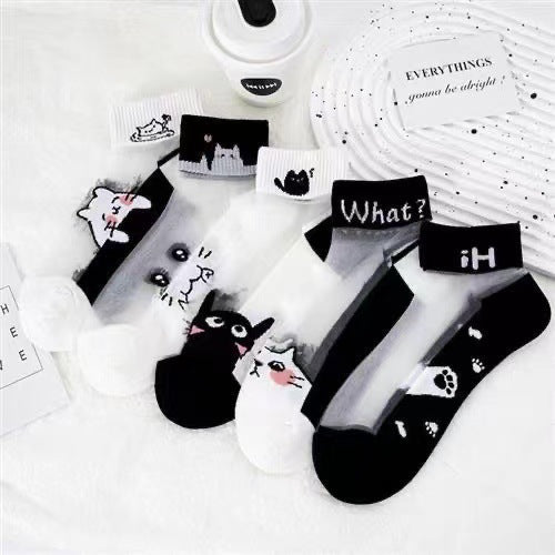 Cute Cartoon Cat Sheer Ankle Socks | Summer Women's Casual Socks