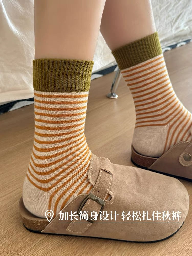 Women's Colorblock Striped Slouch Crew Socks | Casual Cotton Socks