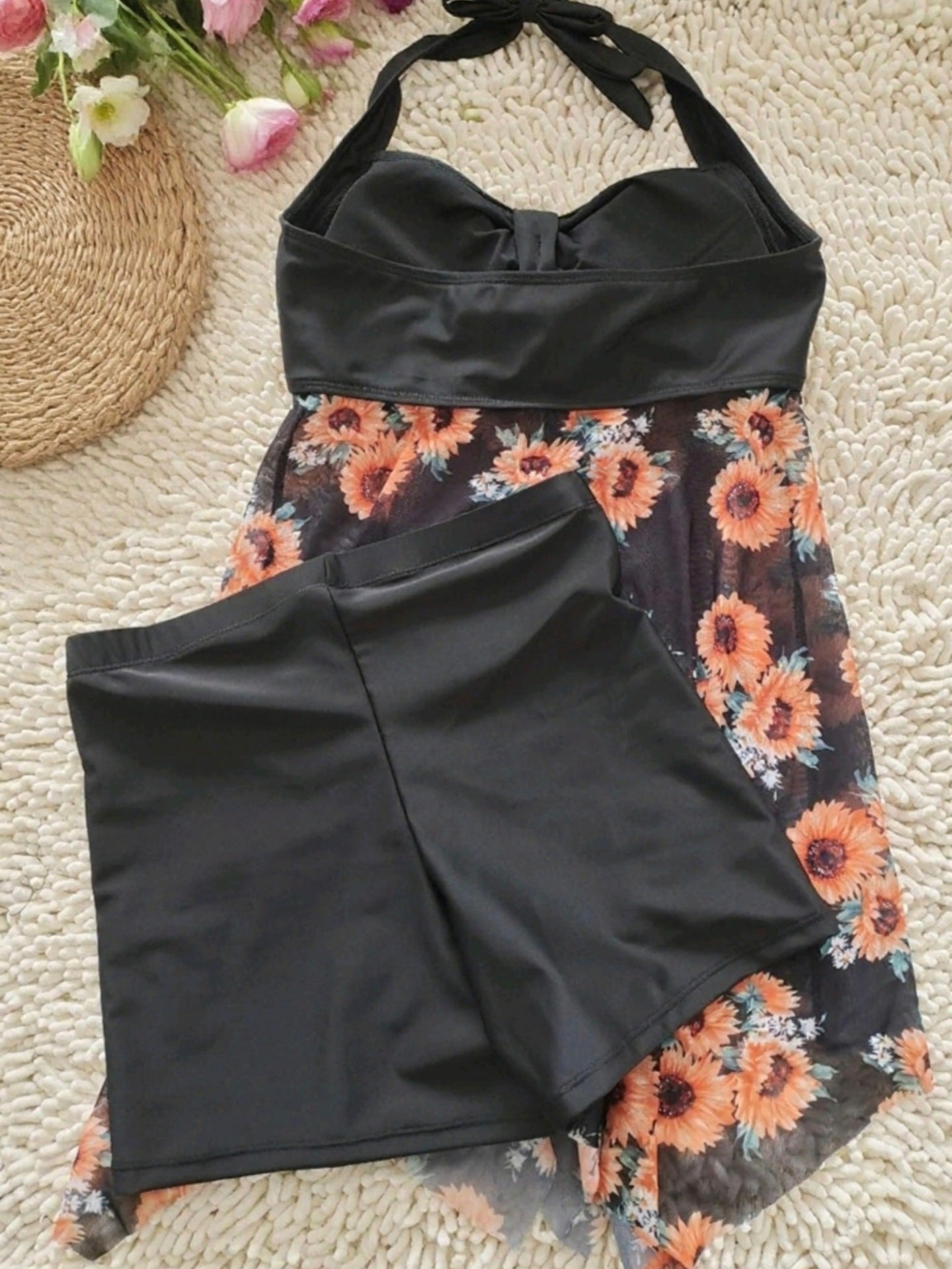 Halter Sunflower Skirted Two-Piece | Women's Beach Swimwear
