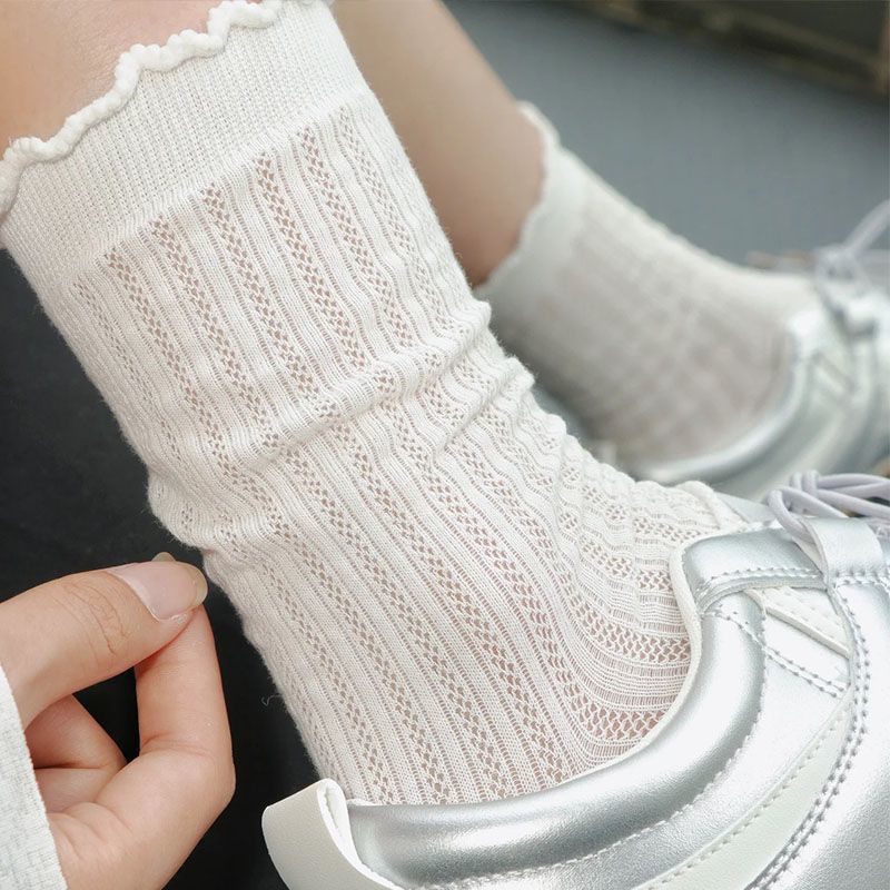 Mesh Ruffle Crew Socks for Women | Thin Breathable Summer Socks