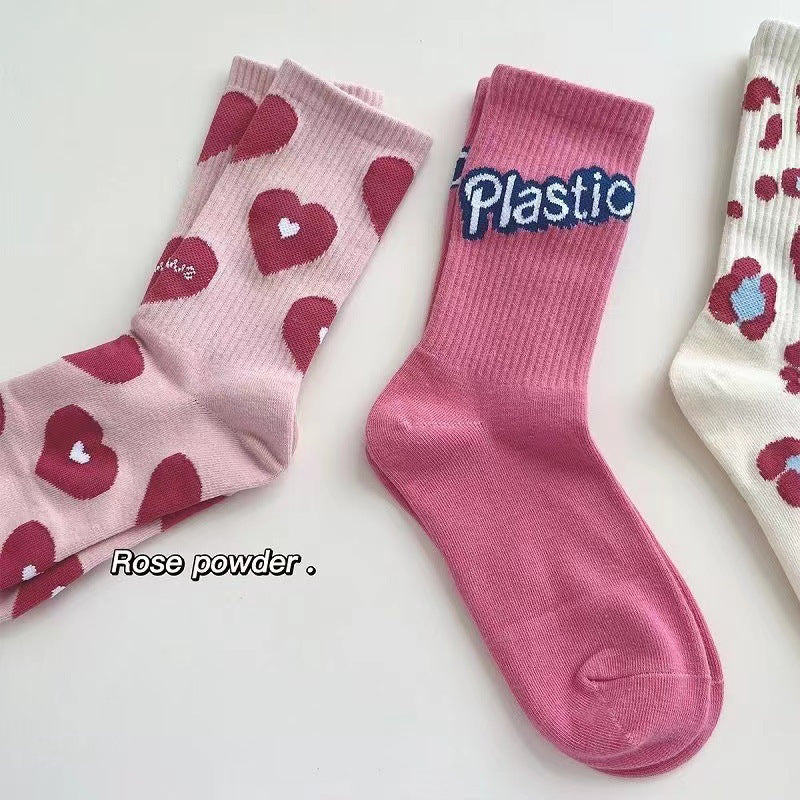 Cute Patterned Pink Crew Socks for Women | Trendy Casual Socks