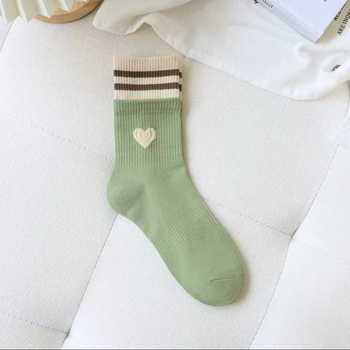 Cute Heart Striped Crew Socks | Athletic Socks for Women