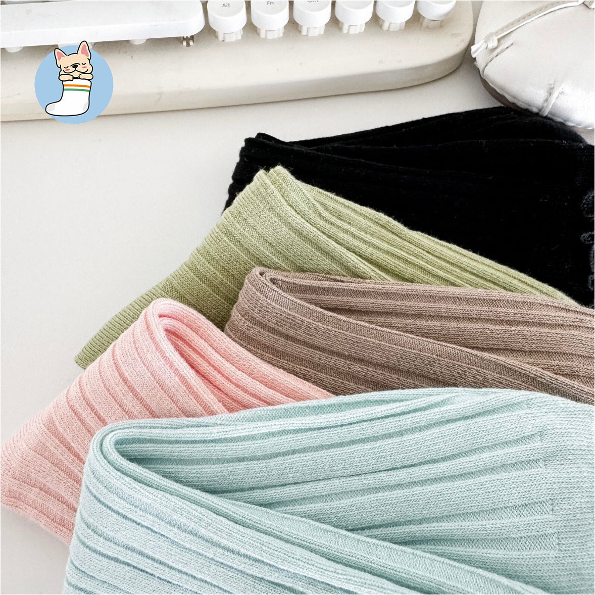 Ruffle Trim Solid Cotton Crew Socks for Women