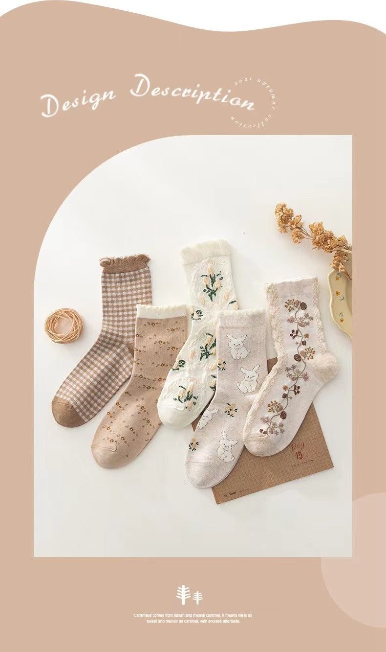 Cute Patterned Crew Socks for Women | Cotton Vintage Everyday Socks