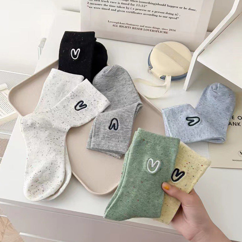 Speckled Embroidered Heart Crew Socks for Women | Casual Everyday Socks